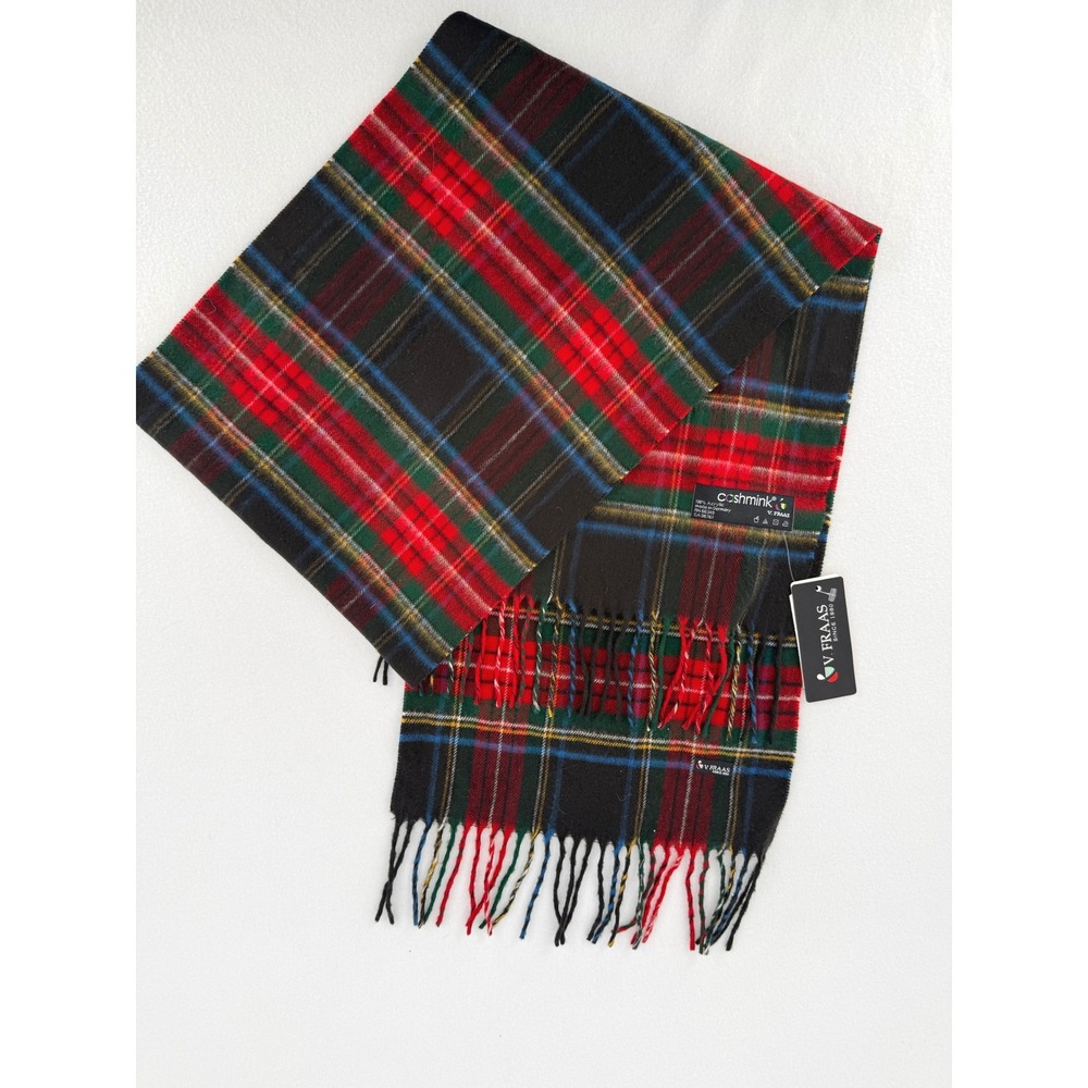 V.‎ Fraas Scarf Unisex OS Black Plaid Cashmink Acrylic Fringe Made in Germany